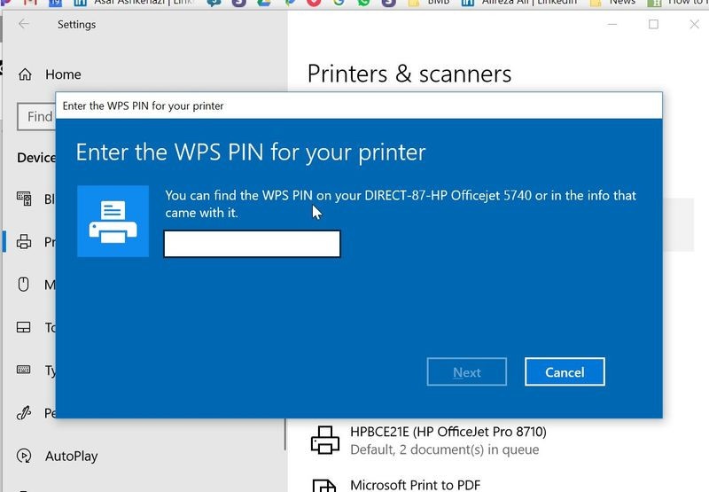 Connecting the HP printer using the WPS 